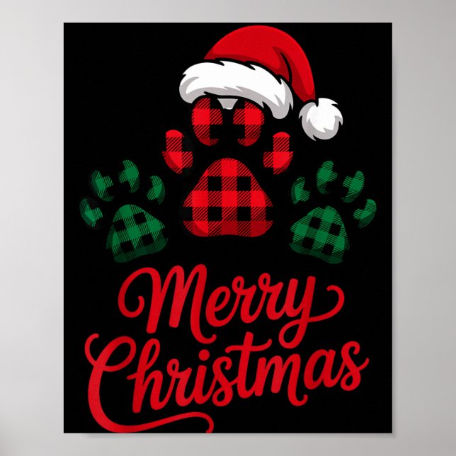 Merry Christmas Plaid Paw Pet Owners Holiday Dog L Poster (Front)