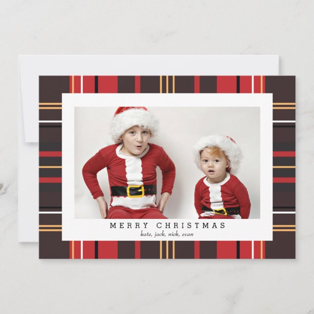 Merry Christmas Plaid Photo Card for the Holidays (Front)