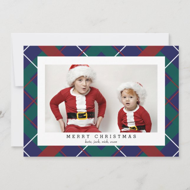 Merry Christmas Plaid Photo Card for the Holidays (Front)