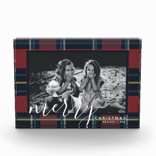 Merry Christmas Plaid Red Custom Gift Photo Block