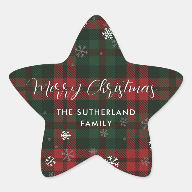 Merry Christmas Plaid Rustic Script Custom Star Sticker (Front)