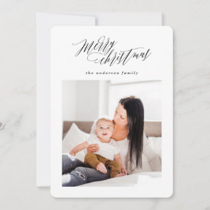 Merry Christmas plaid script holiday photo card