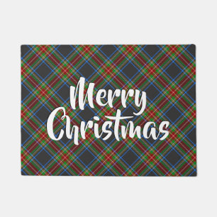 Merry Christmas Plaid Stuart Black Tartan Doormat