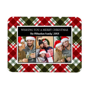 Merry Christmas Plaid Tartan Photo Collage Magnet