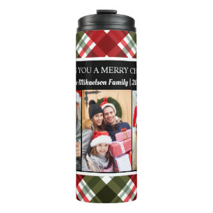 Merry Christmas Plaid Tartan Photo Collage Thermal Tumbler