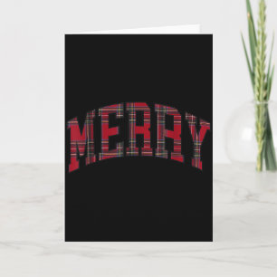 Merry Christmas Plaid Tartan Varsity Block Letter Card