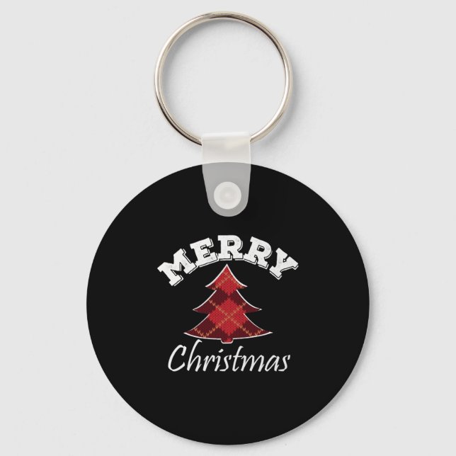 Merry Christmas Plaid Tree Key Ring (Front)