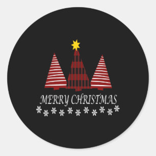 Merry Christmas Plaid Tree Snowflake Xmas Holiday Classic Round Sticker