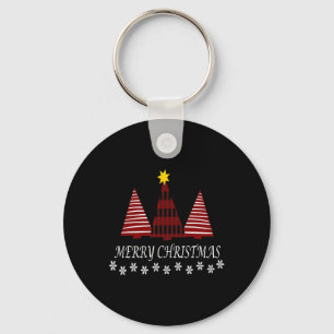 Merry Christmas Plaid Tree Snowflake Xmas Holiday Key Ring