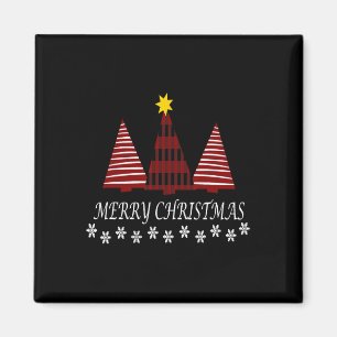 Merry Christmas Plaid Tree Snowflake Xmas Holiday Magnet