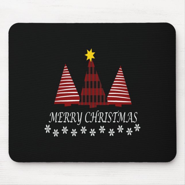 Merry Christmas Plaid Tree Snowflake Xmas Holiday  Mouse Mat (Front)