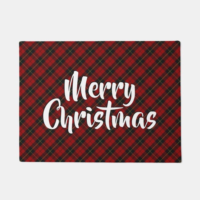 Merry Christmas Plaid Wallace Tartan Doormat (Front)