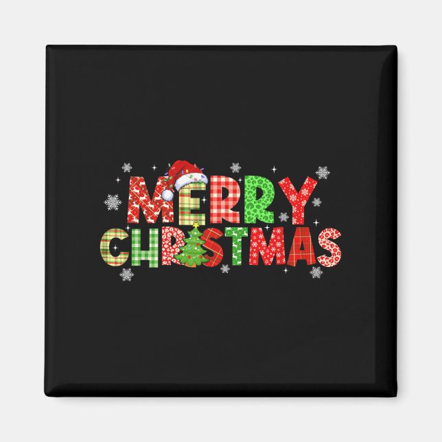 Merry Christmas Plaid Xmas Tree Santa Hat Men Wome Magnet (Front)