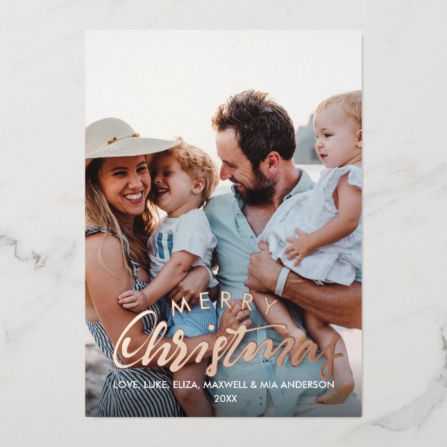 MERRY CHRISTMAS Plain Personalised Photo ROSE GOLD (Front)