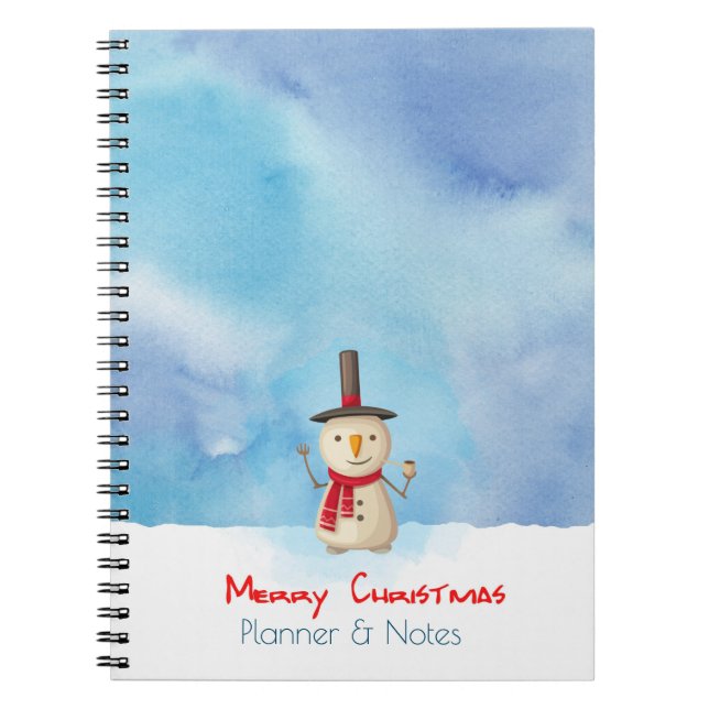 Merry Christmas Planner Snowman Waving And Smiling Notebook (Front)