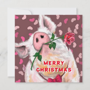 Merry Christmas Playful Card Gentleman Pig Rose