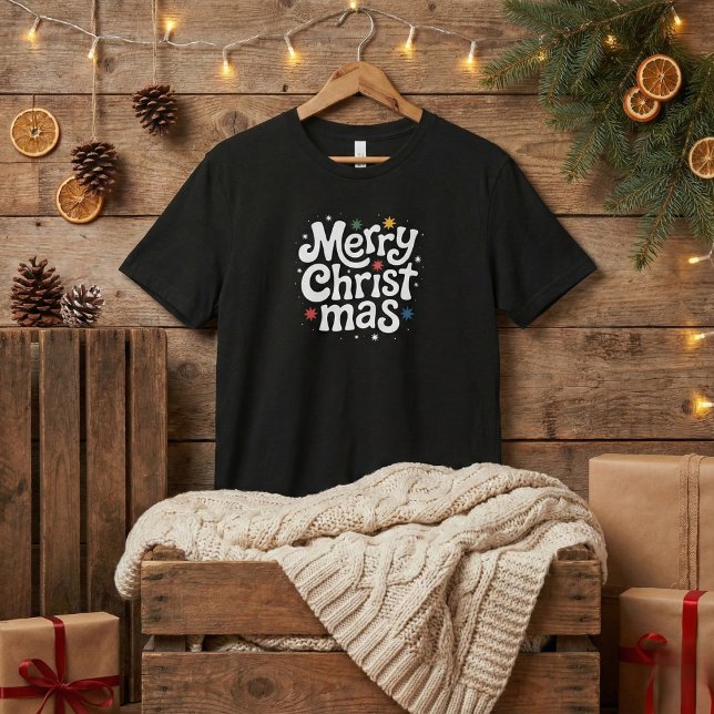 Merry Christmas Playful Script Mens Black T-Shirt (Creator Uploaded)