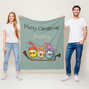 Merry Christmas Playfull Quirky Bird Choir Fleece Blanket