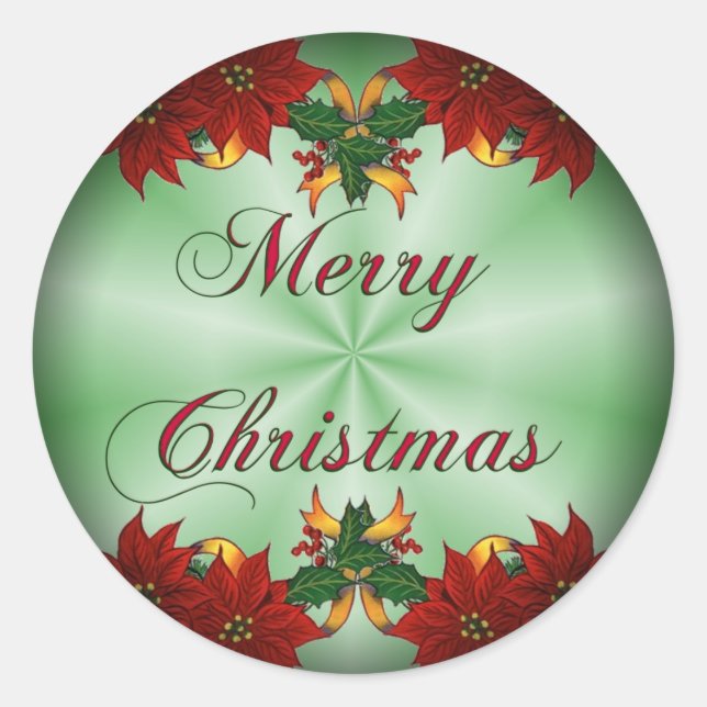 Merry Christmas Poinse Fade Round Stickers (Front)