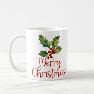 Merry Christmas, Poinsettia Berries Design Womens  Coffee Mug