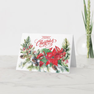 Merry Christmas - Poinsettia, Boughs, Berries Card