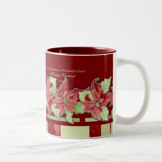 Merry Christmas Poinsettia Business Personalised Two-Tone Coffee Mug (Right)
