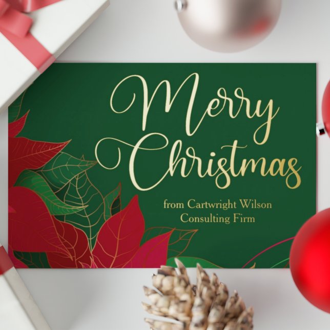 Merry Christmas Poinsettia Elegant Business Gold Foil Holiday Card (Creator Uploaded)