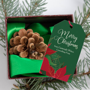 Merry Christmas Poinsettia Elegant Green Business Gift Tags