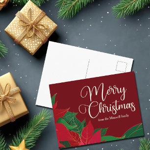 Merry Christmas Poinsettia Elegant Red Custom Postcard