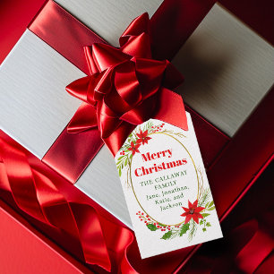 Merry Christmas Poinsettia Festive Personalised Gift Tags