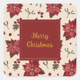 Merry Christmas poinsettia floral elegant design Square Sticker