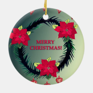 Merry Christmas, Poinsettia Flowers Ceramic Tree Decoration