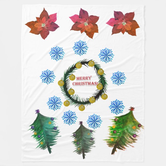 Merry Christmas Poinsettia flowers Fleece Blanket (Front)