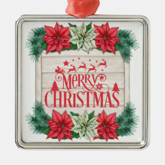 Merry Christmas Poinsettia Flowers  Metal Tree Decoration