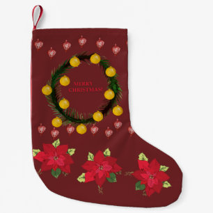 Merry Christmas & Poinsettia Flowers Small Christmas Stocking
