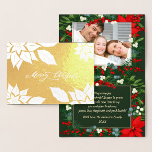 Merry Christmas. Poinsettia frame Luxury  Foil Card