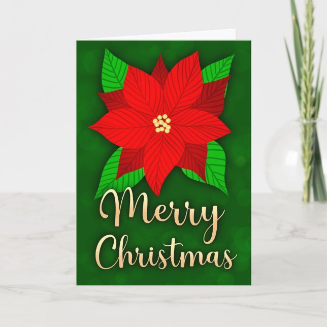 Merry Christmas Poinsettia Greeting Holiday Card (Front)