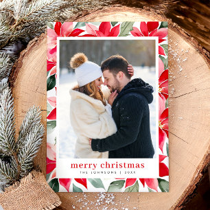 Merry Christmas Poinsettia Holiday Card