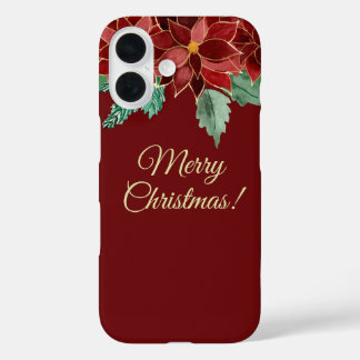 Merry Christmas Poinsettia iPhone Cases