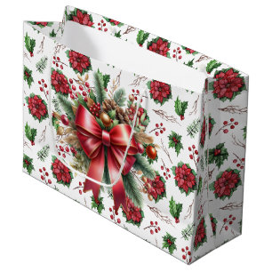 Merry Christmas Poinsettia Large Gift Bag