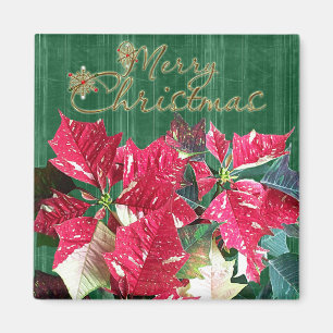 Merry Christmas Poinsettia Magnet
