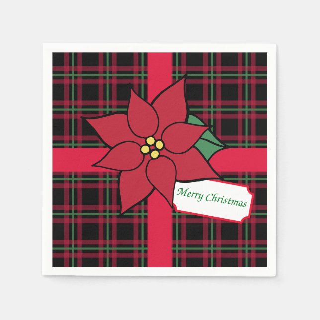 Merry Christmas Poinsettia Paper Napkins (Front)