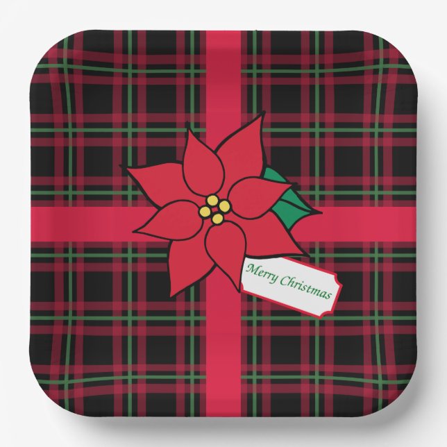 Merry Christmas Poinsettia Paper Plates (Front)