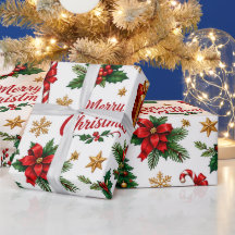 Merry Christmas Poinsettia & Pine Holiday Pattern