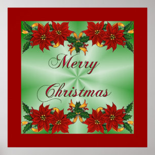Merry Christmas Poinsettia Poster