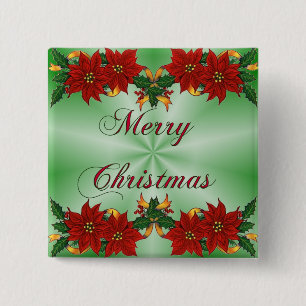 Merry Christmas Poinsettia Square Button