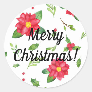 Merry Christmas Poinsettia Sticker