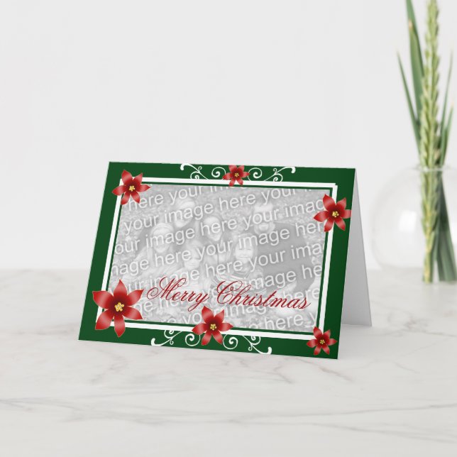 Merry Christmas Poinsettia Swirl Frame Holiday Card (Front)