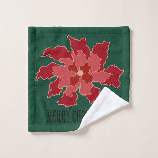 Merry Christmas Poinsettia Wash Cloth (Wash Cloth)