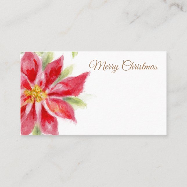 Merry Christmas Poinsettia Watercolor Place Card (Front)